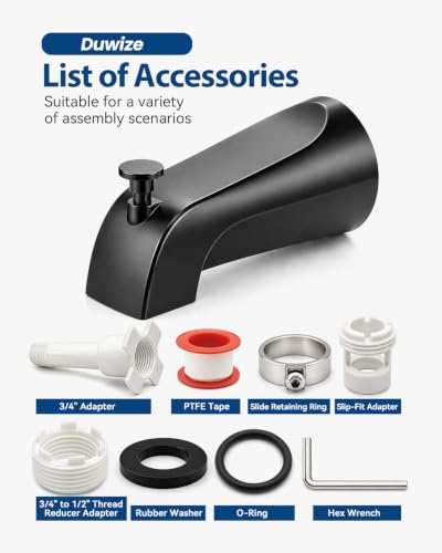 Universal Bathtub Faucet with Diverter, Tub Spout Replacement Fits 1/2" Slip-on Copper Pipe and 1/2" & 3/4" IPS Threaded, Bathroom Tub Faucet Set with Adapters and Hex Wrench (Matte Black) - color: Matte Black