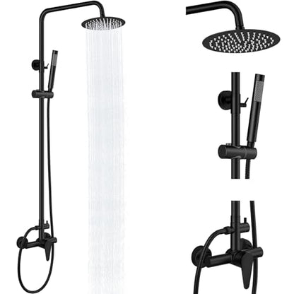 Outdoor Shower Kit, 8-Inch Rain Head and Handheld, Matte Black | Dual-Function Outdoor Shower Kit With An 8-Inch Rain Head, Handheld Spray, Adjustable Slide Bar And Single-Handle Control - color: Black