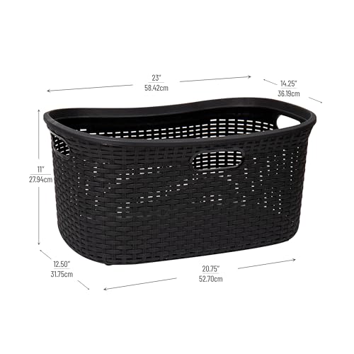 Mind Reader 40L Laundry Basket, Clothes Hamper, Premium Wicker Design, Plastic, Black - color: Black, size: Single