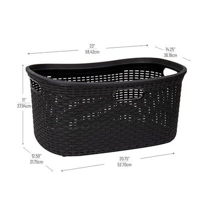 Mind Reader 40L Laundry Basket, Clothes Hamper, Premium Wicker Design, Plastic, Black - color: Black, size: Single