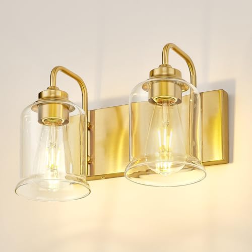 zeyu Bathroom Vanity Light Fixtures, 2-Light Wall Sconce for Bathroom Above Mirror, Gold Vanity Light with Clear Glass Shade, ZSL72B-2W BG - color: Gold, size: 2-Light