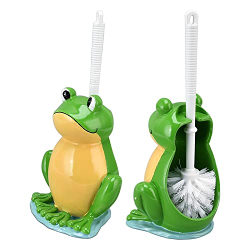 Plplaaoo Toilet Brush and Holder Set, Cute Frog Shaped Toilet Bowl Brush with Ventilated Drying Holder for Small Spaces & RV, Toilet Bowl Brush Holder Set, Flexible Toilet Cleaning Brush & Scrubber