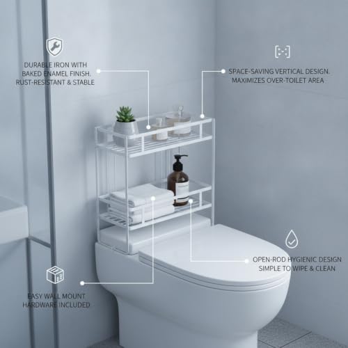 Over Toilet Storage Rack, Iron Bathroom Shelf with Baked Enamel Finish, Wall Mounted Vertical Organizer for Small Bathrooms, 13-Inch Width (1 PC) - color: White