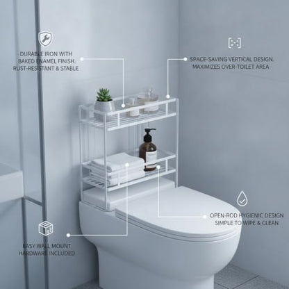 Over Toilet Storage Rack, Iron Bathroom Shelf with Baked Enamel Finish, Wall Mounted Vertical Organizer for Small Bathrooms, 13-Inch Width (1 PC) - color: White