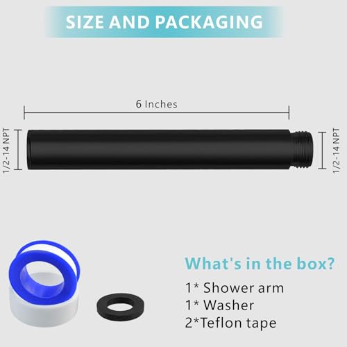 Shower Extension Arm, Solid Stainless Steel Shower Pipe Extension with Teflon Tape and Washer, For Lowering or Extending Showerhead (6 Inch, Matte Black) - color: Matte Black, style: 6 Inch