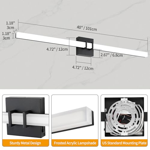 Modern Black Vanity Light Bar 40 Inch, 30W 5CCT Dimmable Bathroom Light Fixtures LED Wall Lighting Fixture - color: Black, size: 40 inch