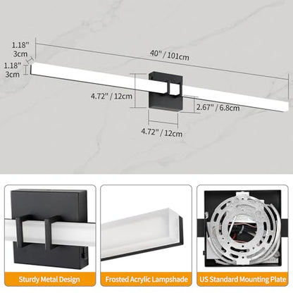 Modern Black Vanity Light Bar 40 Inch, 30W 5CCT Dimmable Bathroom Light Fixtures LED Wall Lighting Fixture - color: Black, size: 40 inch