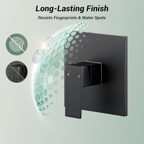 Shower Faucet Set with Valve, 8 Inch Square Rain Shower Head, Matte Black | SUS304 Stainless Steel, Brass Rough-in Valve, Single Handle, Air Pressure Boost, Shower Trim Kit, Male Threads - color: Matte Black