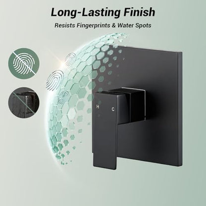 Shower Faucet Set with Valve, 8 Inch Square Rain Shower Head, Matte Black | SUS304 Stainless Steel, Brass Rough-in Valve, Single Handle, Air Pressure Boost, Shower Trim Kit, Male Threads - color: Matte Black