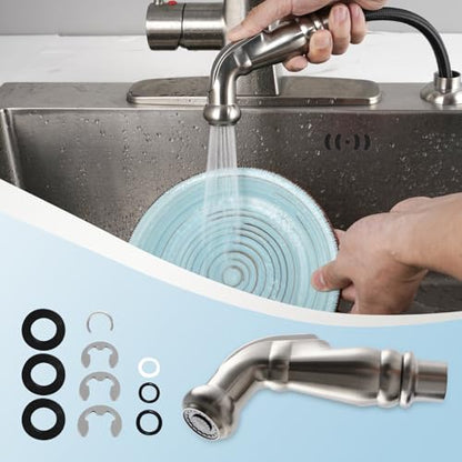 Universal Kitchen Side Sprayer Head Sink Faucet Attachment, Brushed Nickel | NSF/ANSI/CAN 372 Certified, Compatible with Delta, Moen, Kohler and Other OEM Brands Pull Out Spray Head, Nozzle Head Only - color: Brushed Nickel, style: Nozzle Head Only