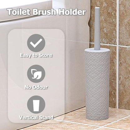 Topsky 2 Pack Compact Toilet Brush & Holder Set, Plastic Round Barrel Loo Brush with 2 Replacement Toilet Brush Head, Durable for Bathroom Toilet, Gray - color: Gray
