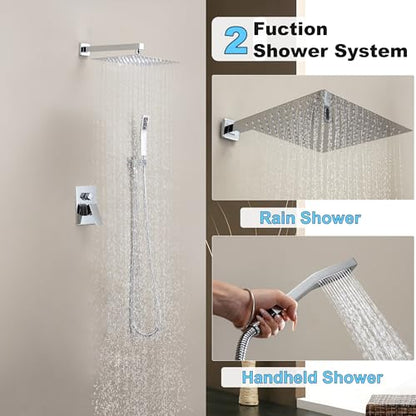 Polished Chrome Shower System with 12-Inch Rain Showerhead and Handheld | Innovative air-injection technology for low pressure, high-flow rate up to 3.22 GPM ensuring powerful consistent stream - color: Polished Chrome, style: 12"-Without Tub Spout
