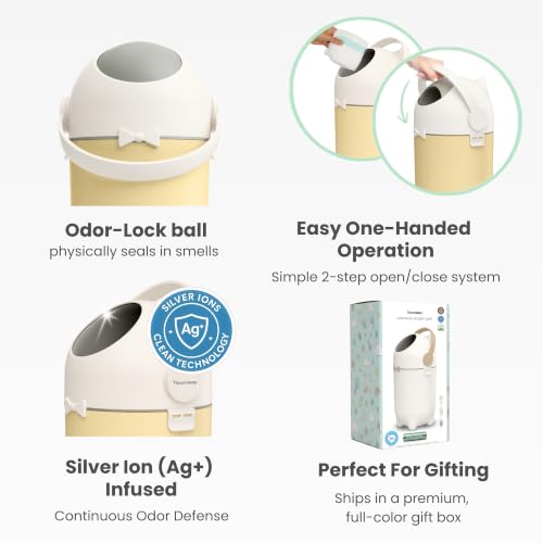 iTouchless 4 Gal Nursery Bin | Odor-Locking Diaper Pail Bin | Sand Almond | Rotating Ball Seal Traps Smells | Fits Any Trash Bag, No Refills Ever | Flip-Up Handle Opens One-Handed | Holds 300 Diapers - color: White / Almond