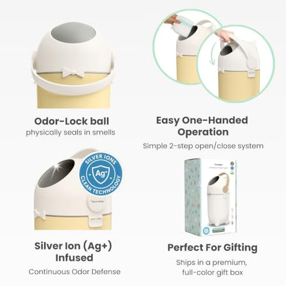 iTouchless 4 Gal Nursery Bin | Odor-Locking Diaper Pail Bin | Sand Almond | Rotating Ball Seal Traps Smells | Fits Any Trash Bag, No Refills Ever | Flip-Up Handle Opens One-Handed | Holds 300 Diapers - color: White / Almond