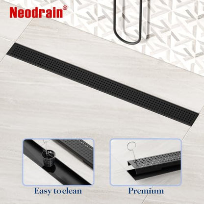 Neodrain 30" Linear Shower Drain, Matte Black 304 SS Bathroom Linear Drain | Black Shower Drain with Quadrato Grate& Adjustable Feet, Long Rectangle Shower Floor Drain in Bathroom, Balcony etc, cUPC - color: Matte Black, size: 30 In