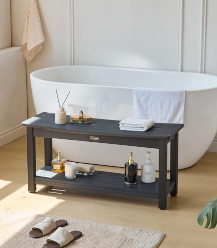 KaimuBench 36'' Waterproof Shower Stool, Poly Lumber Shower Bench Seat for Shaving Legs, HDPS Plastic Bath Chair Seat, Non-Slip & No Maintenance, Black (36x13 Inches) - color: Black, size: XXL (36*13*18‘’)
