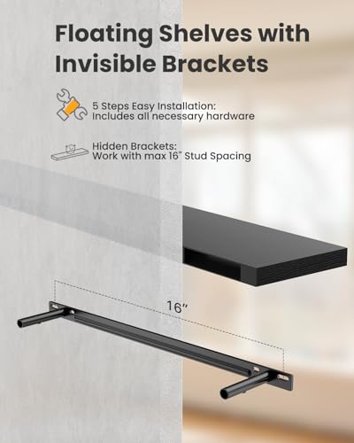 AMADA HOMEFURNISHING Floating Shelves Wall Mounted, 32 x 7 Inch Wall Shelves for Bathroom, Bedroom, Living Room, Black Shelves Set of 2 - color: Black, size: 32 inches