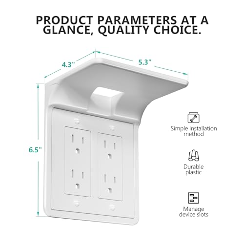 WALI Double Outlet Shelf Wall Holder – Bathroom Shelf Duplex for Electric Toothbrush, HomePod Mini, Echo Dot & Phone Charging – White (DLS001) - size: Larger