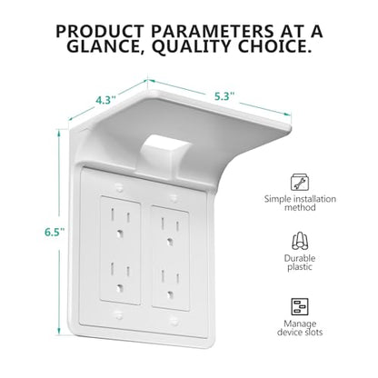 WALI Double Outlet Shelf Wall Holder – Bathroom Shelf Duplex for Electric Toothbrush, HomePod Mini, Echo Dot & Phone Charging – White (DLS001) - size: Larger