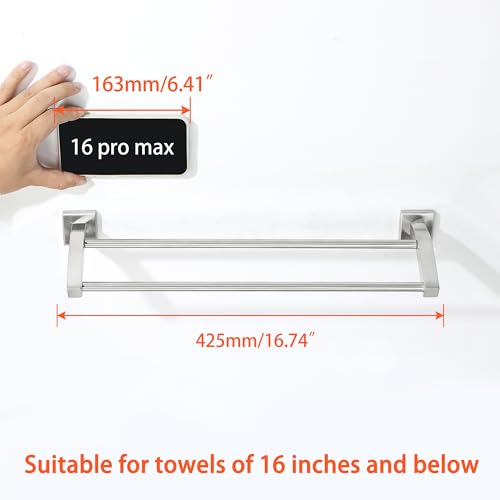 Alise Double Towel Bar, 16" Double Towel Racks for Bathroom, Brushed Nickel | Quick Drying Bathroom Towel Holder, SUS304 Stainless Steel Towel Hanger Wall Mounted, Useable Length 14.9" - color: Brushed Nickel, size: 16-Inch (2-Bars)