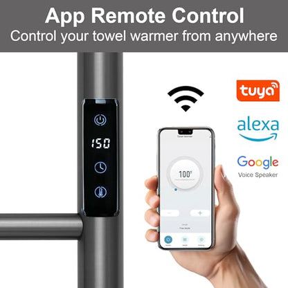 Electric Towel Rack with Voice Control for Alexa & Google Home,TUYA-Wall-Mounted Bathroom Heating Towel Warmer,Stainless Steel Material,31.5x20.08x4.41in,Plug-in,Gunmetal Grey,10 Bars - color: Gungrey With Wifi, size: 10 Bar