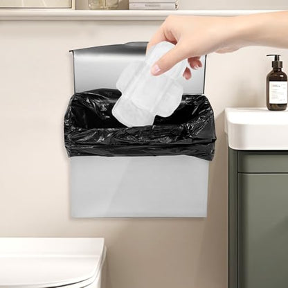 2 Pcs Sanitary Napkin Disposal Receptacle Stainless Steel Napkin Receptacle Tampon Disposal Bin with 100 Disposal Bags Wall Mounted Waste Tampon Holder Feminine Hygiene Disposal Container