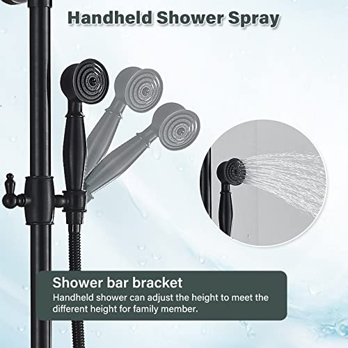 NeierThodore Oil Rubbed Bronze Shower Faucet Set Complete Shower System 8 Rain Shower 2 Cross Knobs Wall Mounted Mixer Bathroom Shower Tub Tap Bathroom Fixtures Wall Mount - color: Oil Rubbed Bronze, size: 8 Inch 3 Modes