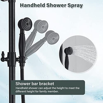 NeierThodore Oil Rubbed Bronze Shower Faucet Set Complete Shower System 8 Rain Shower 2 Cross Knobs Wall Mounted Mixer Bathroom Shower Tub Tap Bathroom Fixtures Wall Mount - color: Oil Rubbed Bronze, size: 8 Inch 3 Modes