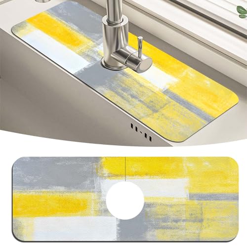 MCALK Yellow Kitchen Sink Faucet Mat Splash Guard, Absorbent Quick-Dry Kitchen Sink Mat - Ideal for Splash Guard & Drip Catching with Abstract Art Decor( 1pc 15"x5.5") - color: 01Yellow