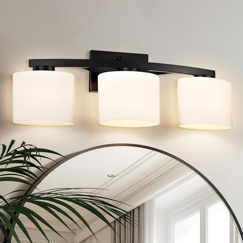 Bathroom Light Fixtures, 3-Light Modern Matte Black Vanity Light Over Mirror, Wall Sconces with Oval-Shaped White Glass Shades for Living Room, Bedroom, Hallway, E26 Base - color: Matte Black