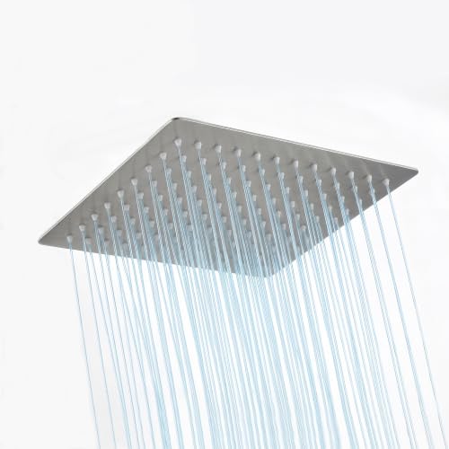 12 x 10 Inch Rain Shower Head Full Body Coverage, Brushed Nickel | Rainfall, Ceiling or Wall Mount, Waterfall, High Pressure, Square ALL Metal