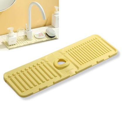 Silicone Sink Splash Guard, Non-Slip Faucet Mat for Kitchen and Bathroom, Quick Drainage, 17.5" x 5.7" / 44.5 x 14.5 cm, Ideal for Drying Countertops - Yellow, Set of 1 - color: Yellow