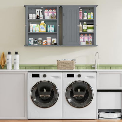 ChooChoo Bathroom Wall Cabinet with 2 Doors, Over The Toilet | 8.8"D x 21.1"W x 24"H, Medicine Cabinet, Adjustable Shelves, Cupboard, Grey - color: Grey, size: 8.8"D x 21.1"W x 24"H