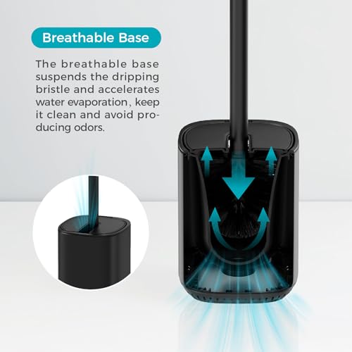 Toilet Brush and Holder Set Toilet Bowl Brush Stainless Steel Automatic Open lid Toilet Bowl Cleaner Brush with Durable Bristle Head Toilet Cleaning Brush for Bathroom - color: Black