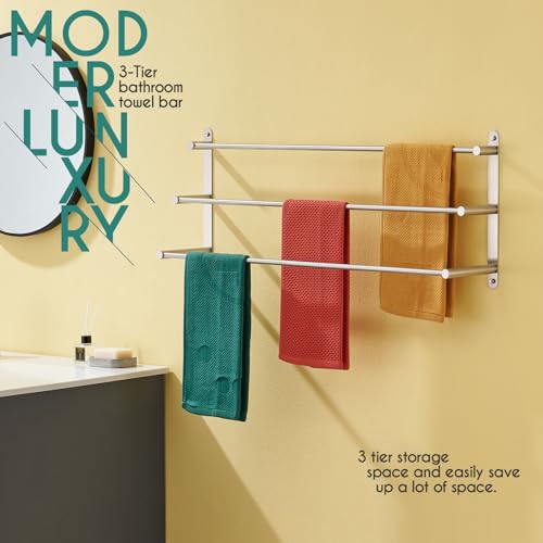 KOKOSIRI Bath Towel Bars 32'' Bathroom 3-Tiers Ladder Towel Rack Wall Mount Towels Shelves Stainless Steel, Brushed Nickel, B5002BR-L32 - color: Brushed, size: 32-Inch