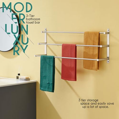 KOKOSIRI Bath Towel Bars 32'' Bathroom 3-Tiers Ladder Towel Rack Wall Mount Towels Shelves Stainless Steel, Brushed Nickel, B5002BR-L32 - color: Brushed, size: 32-Inch