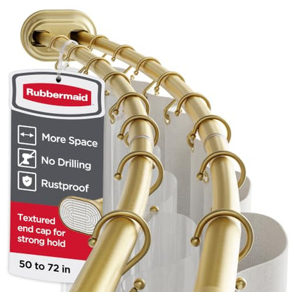 Rubbermaid Double Curved Shower Curtain Rod, No Drill, 50-72 Inches Adjustable Tension Shower Rod for Bathroom, Non-Slip, No Rust, Gold - color: Gold