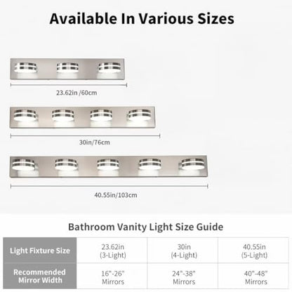 3-Light Bathroom Vanity Light, Brushed Nickel Bathroom Light Fixtures Over Mirror, LED Vanity Lights with 360°Rotating Lamp Head(24in) - color: Nickel-Dimmable