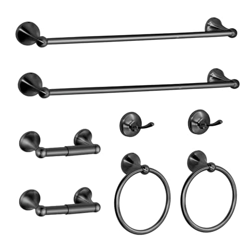 8 Pieces Bathroom Hardware Set Brushed Nickel Adjustable Expandable Towel Bars Towel Ring Wall Mount Toilet Paper Holder Towel Hooks Towel Racks Hand Towel Holder (8 Pcs Black) - color: 8 Pcs Black