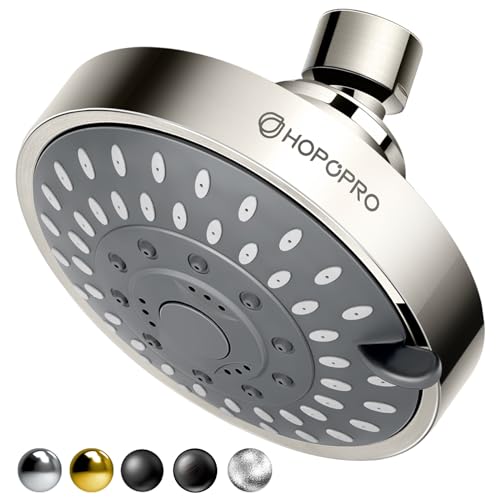High Pressure Shower Head, HOPOPRO 5-Mode Fixed Showerhead, NBC Recommended | The Washington Post, NBC News, Today Recommended, Consumer Reports Tested High Flow Fixed Shower Head (4 Inch Brushed Nickel) - color: Brushed Nickel, style: 4 Inch Modern