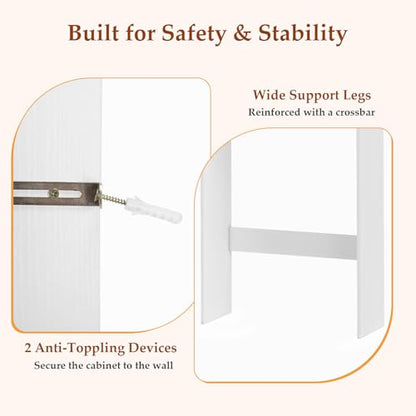 Giantex Over The Toilet Storage Cabinet, Double Door Space Saver Above Toilet with Adjustable Shelf & Open Storage Cube, Over Toilet Bathroom Organizer for Restroom, Laundry Room, White