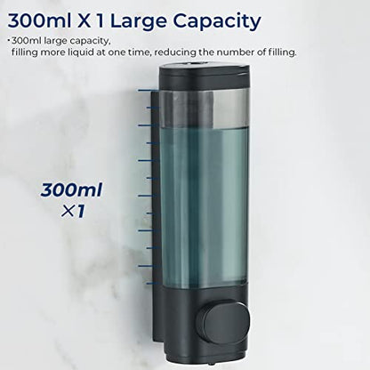 Pollock Shampoo and Conditioner Dispenser Wall Mounted | Shower Soap Dispenser 2 Chamber No Drill, Shampoo Dispenser for Shower, Body Wash Dispenser for Bathroom, Large Capacity - color: Black 1 Chamber