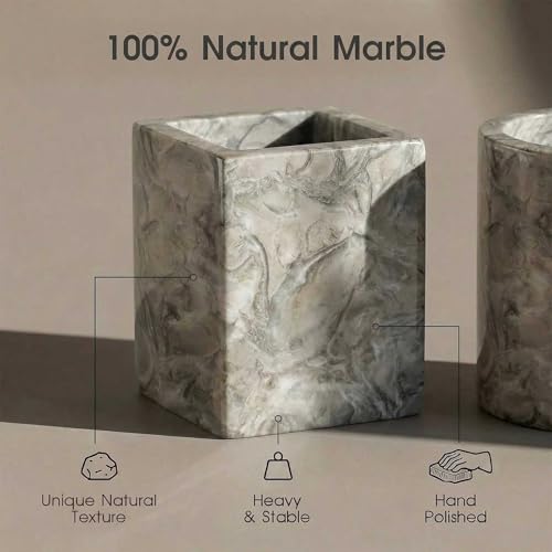 Natural Marble Tray Heavyweight Stone Vanity Tray for Bathroom Countertop, Coffee Table & Dresser - Handcrafted Rectangular Organizer (Gray, 9.84" x 4.72" x 1.18") - color: Gray