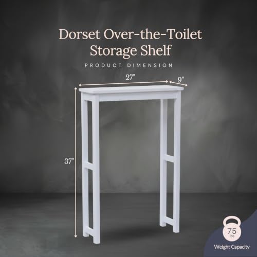 Dorset Over-the-Toilet Storage Shelf – 27" W x 37" H Space Saver Rack with Single Open Shelf for Towels & Toiletries – Minimalist Modern Design & Easy Assembly Bathroom Organizer by Alaterre Furniture | 27”W x 37”H White Space Saver Rack with Single Open