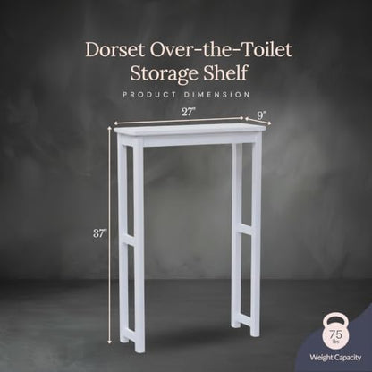 Dorset Over-the-Toilet Storage Shelf – 27" W x 37" H Space Saver Rack with Single Open Shelf for Towels & Toiletries – Minimalist Modern Design & Easy Assembly Bathroom Organizer by Alaterre Furniture | 27”W x 37”H White Space Saver Rack with Single Open