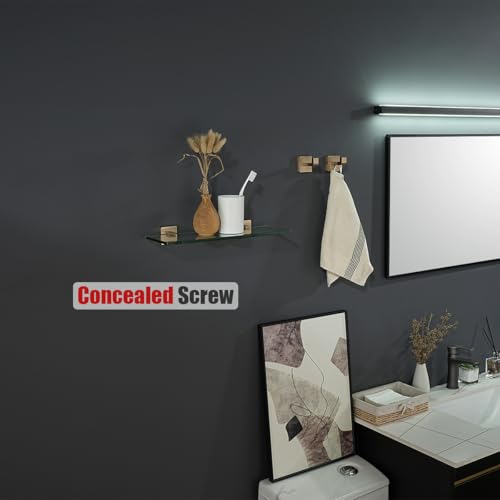JQK Bathroom Glass Shelf, Floating Tempered Glass Shower Storage 16 by 5 inches, 304 Stainless Steel Champagne Bronze Wall Mount, TGS201L16-CB - color: Champagne Bronze, size: 16 Inch