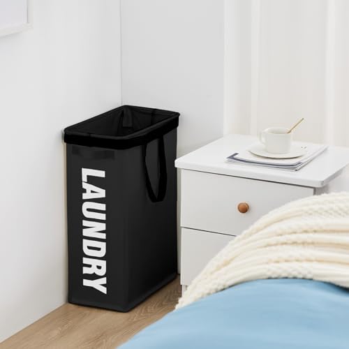 45L Slim Laundry Hamper with Removable Inner Bag & Side Handles, Black | Small Laundry Baskets with Mesh Top, Narrow Dirty Clothes Hamper for Bedroom, Closet, and Bathroom - color: Black - Inner Bag, size: 45L