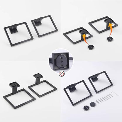 GERZWY Matte Black Bath Towel Ring Bathroom Towel Holder Towel Rack Wall Mounted Stainless Steel Contemporary Style JG1916-2BK - color: Black