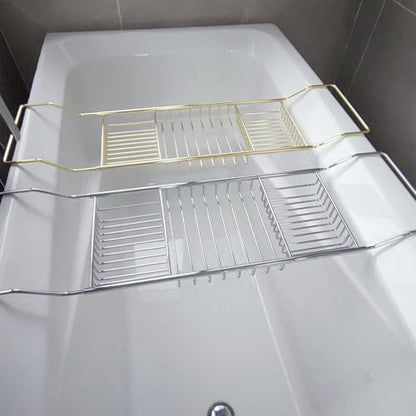 Stainless Steel Expandable Shower Bathtub Tray Over Tub Bath Caddy Expandable Bath Caddy for The Elegant Tub Chrome Polished (Silver) - color: Silver
