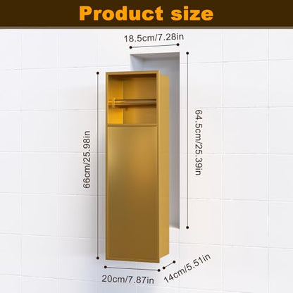 Recessed Toilet Paper Holder, in Wall 25" X 7" Toilet Paper Holder Storage, 304 Stainless Steel Tissue Roll Dispenser, Niche Shelf for Bathroom Space Saving Design, Gold
